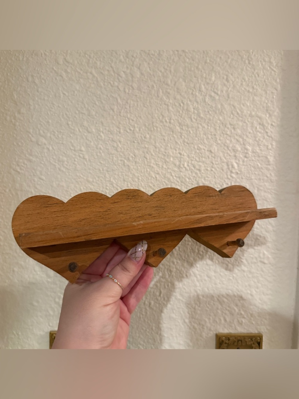 Vintage Mini Wooden Heart Shelf with Pegs
